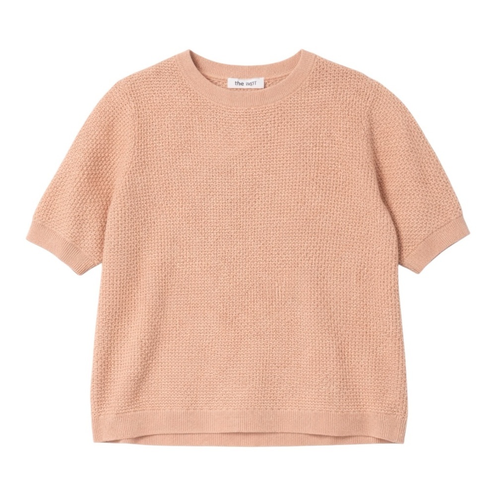 NWT Nine West Textured Short Sleeve Sweater Tan Knit Top XL Spring Lightweight